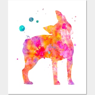 Boston Terrier Dog Watercolor Painting Posters and Art